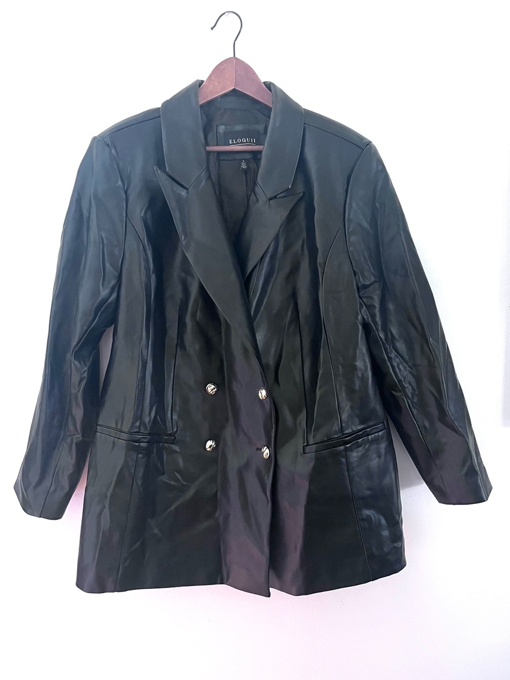Eloquii Faux Leather Cinched Waist Double Breasted Tailored Blazer Women Size 18